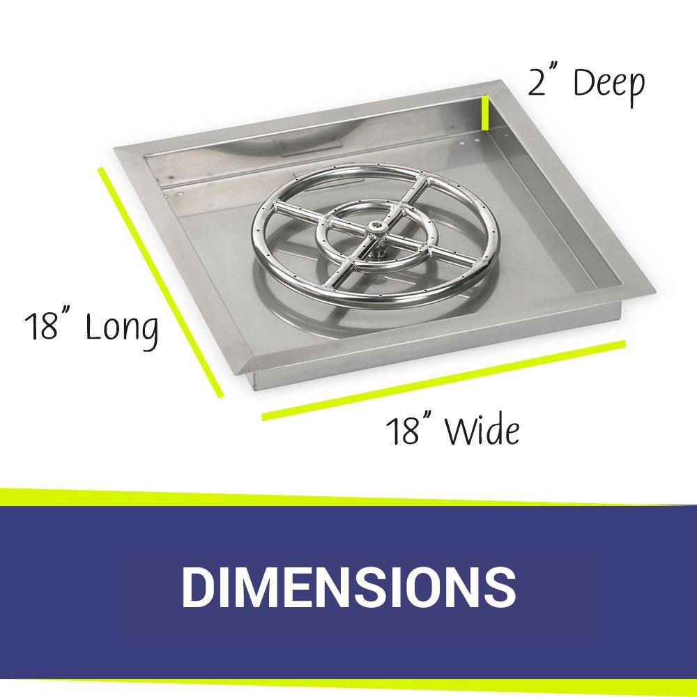 American Fire Products 18" Square Stainless Steel Drop-In Fire Pit Pan with 12" Fire Ring