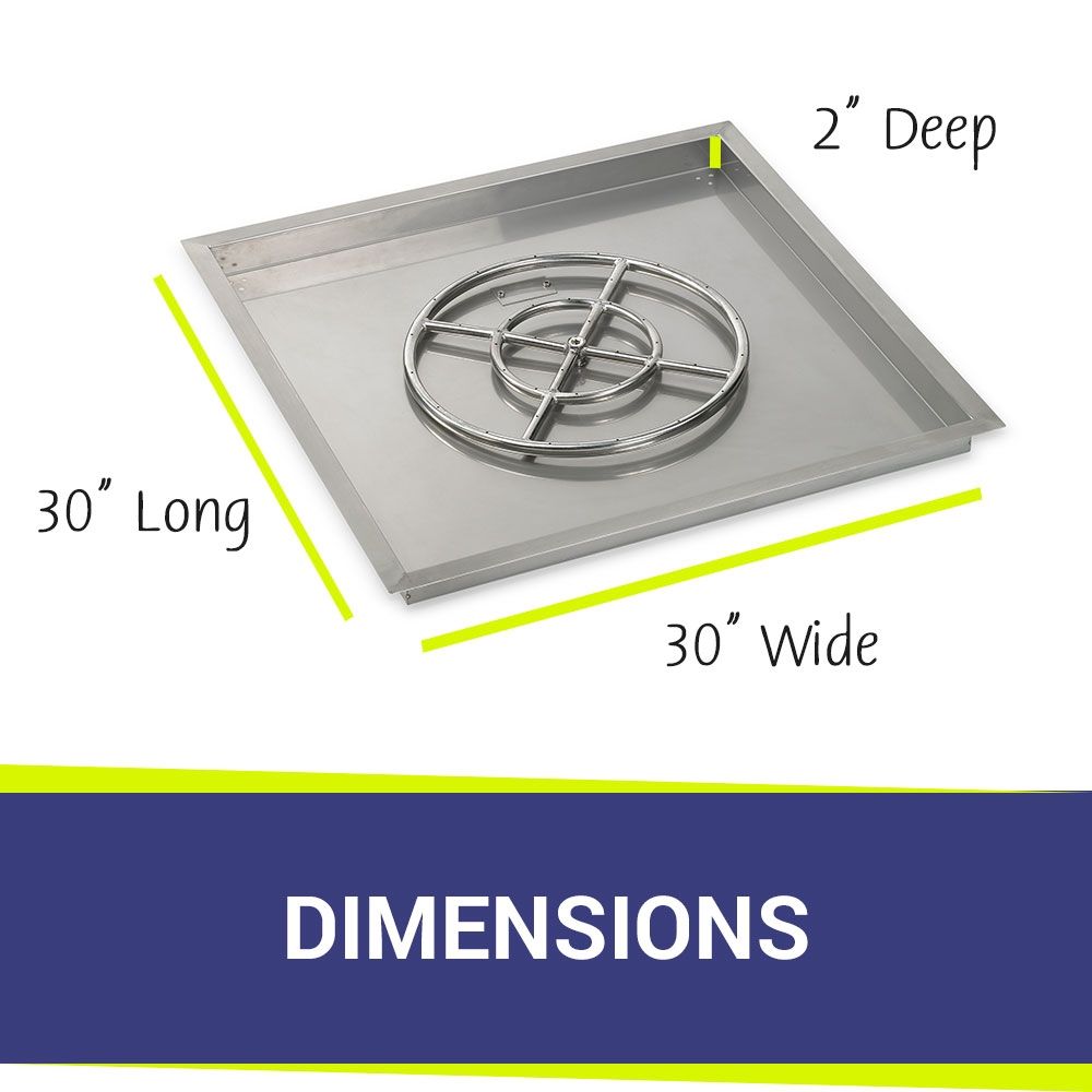 American Fire Products 30" Square Stainless Steel Drop-In Fire Pit Pan with 18" Fire Ring