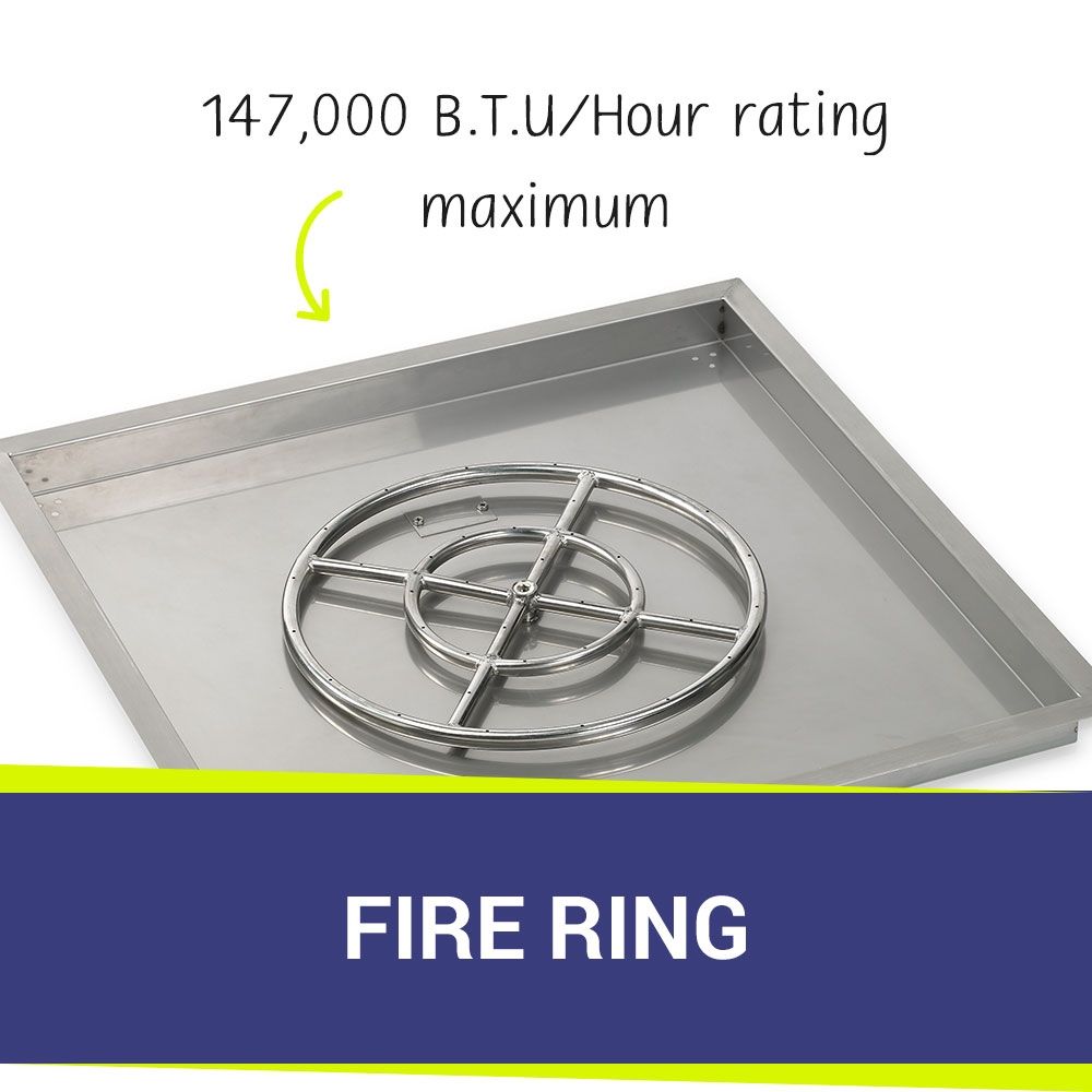 American Fire Products 30" Square Stainless Steel Drop-In Fire Pit Pan with 18" Fire Ring