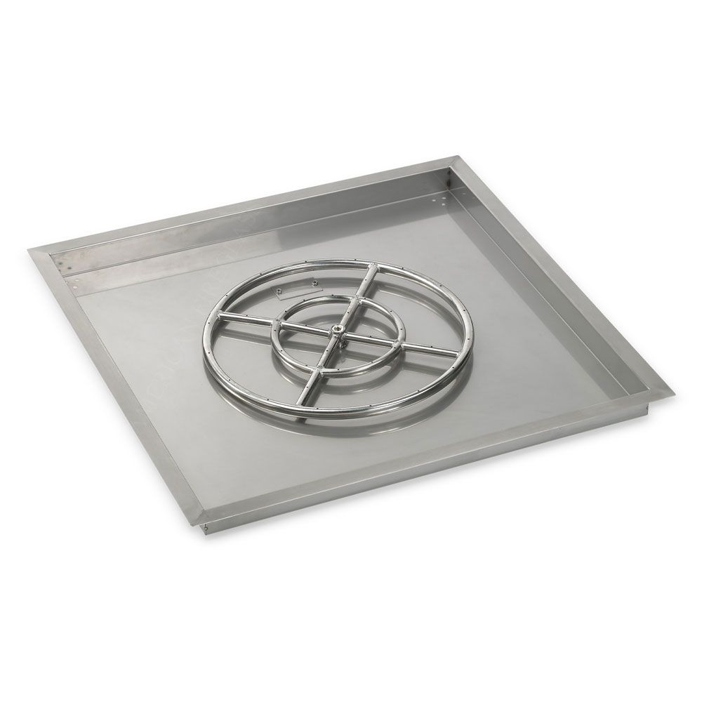 American Fire Products 30" Square Stainless Steel Drop-In Fire Pit Pan with 18" Fire Ring