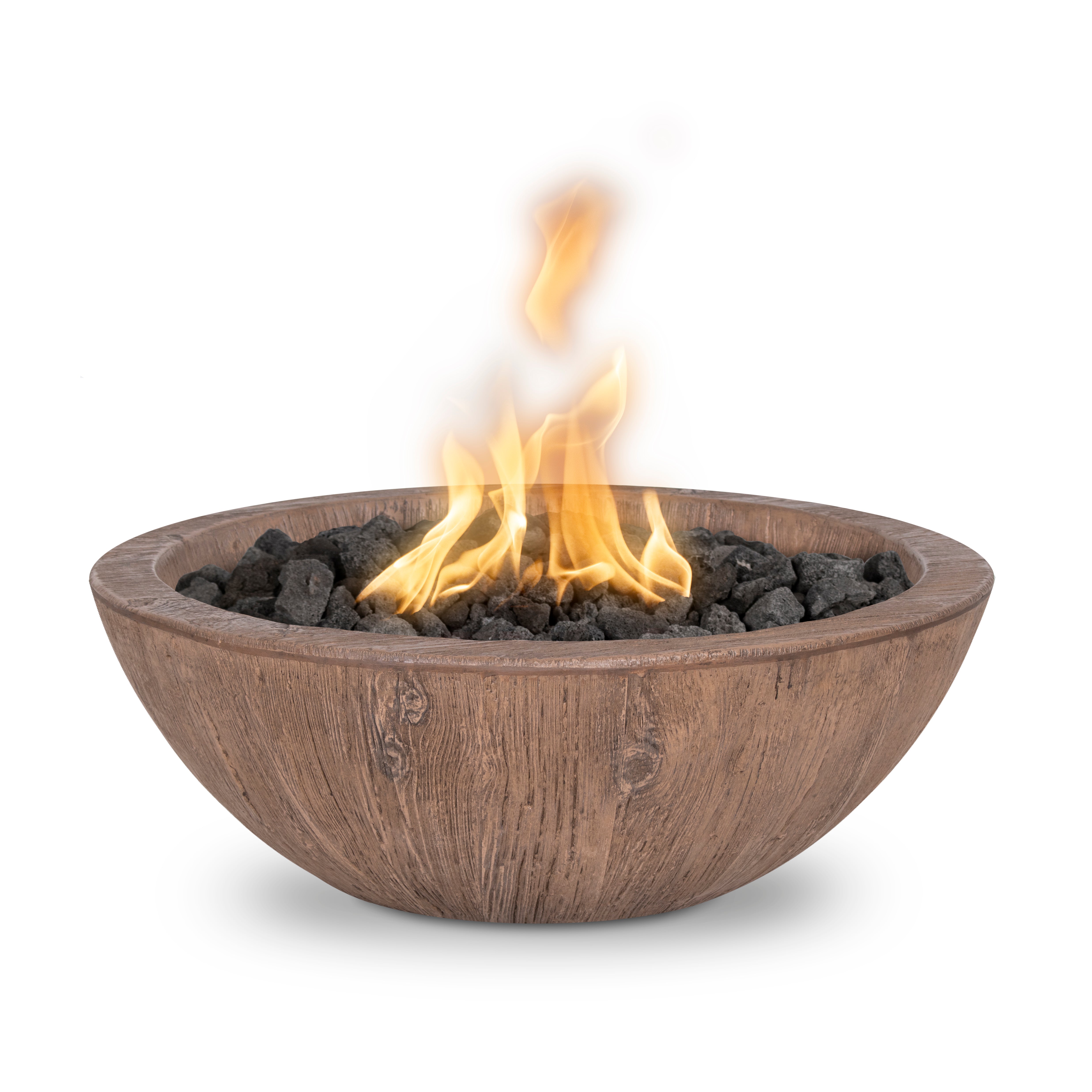 The Outdoor Plus Round Sedona Fire Bowl - Wood Grain GFRC Concrete - 27-Inch - Backyard Ember