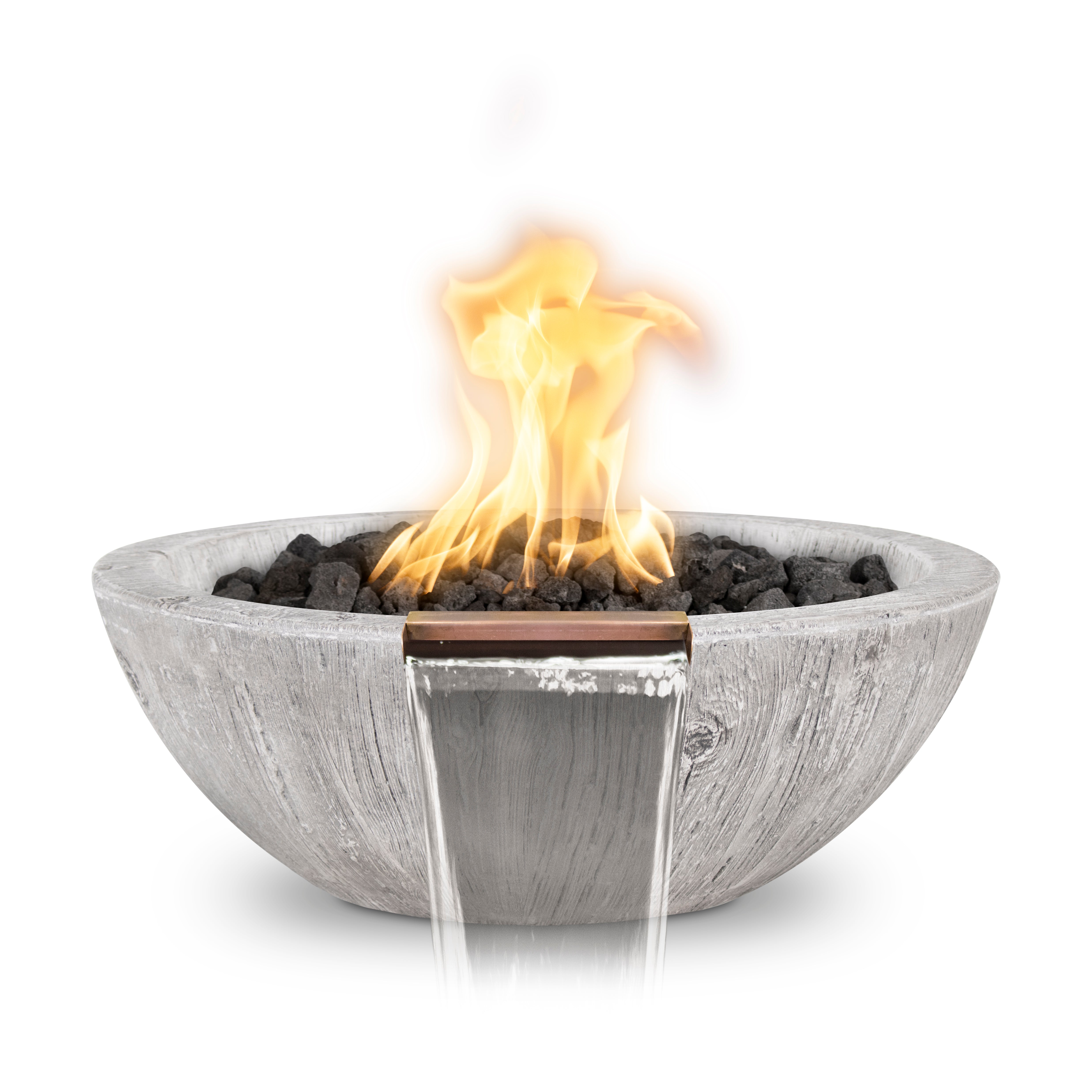 The Outdoor Plus Round Sedona Fire & Water Bowl - Wood Grain GFRC Concrete - 27-Inch - Backyard Ember
