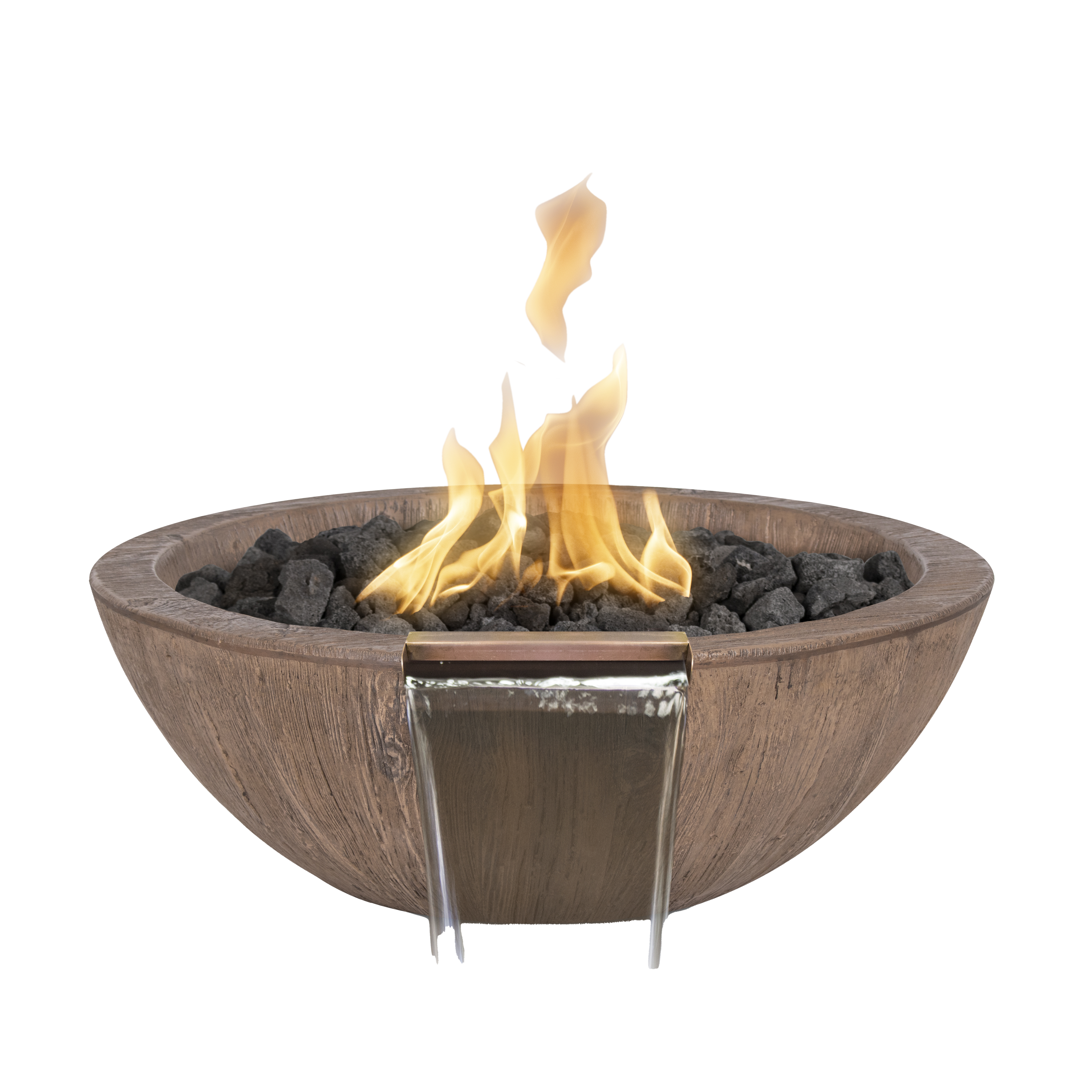 The Outdoor Plus Round Sedona Fire & Water Bowl - Wood Grain GFRC Concrete - 27-Inch - Backyard Ember