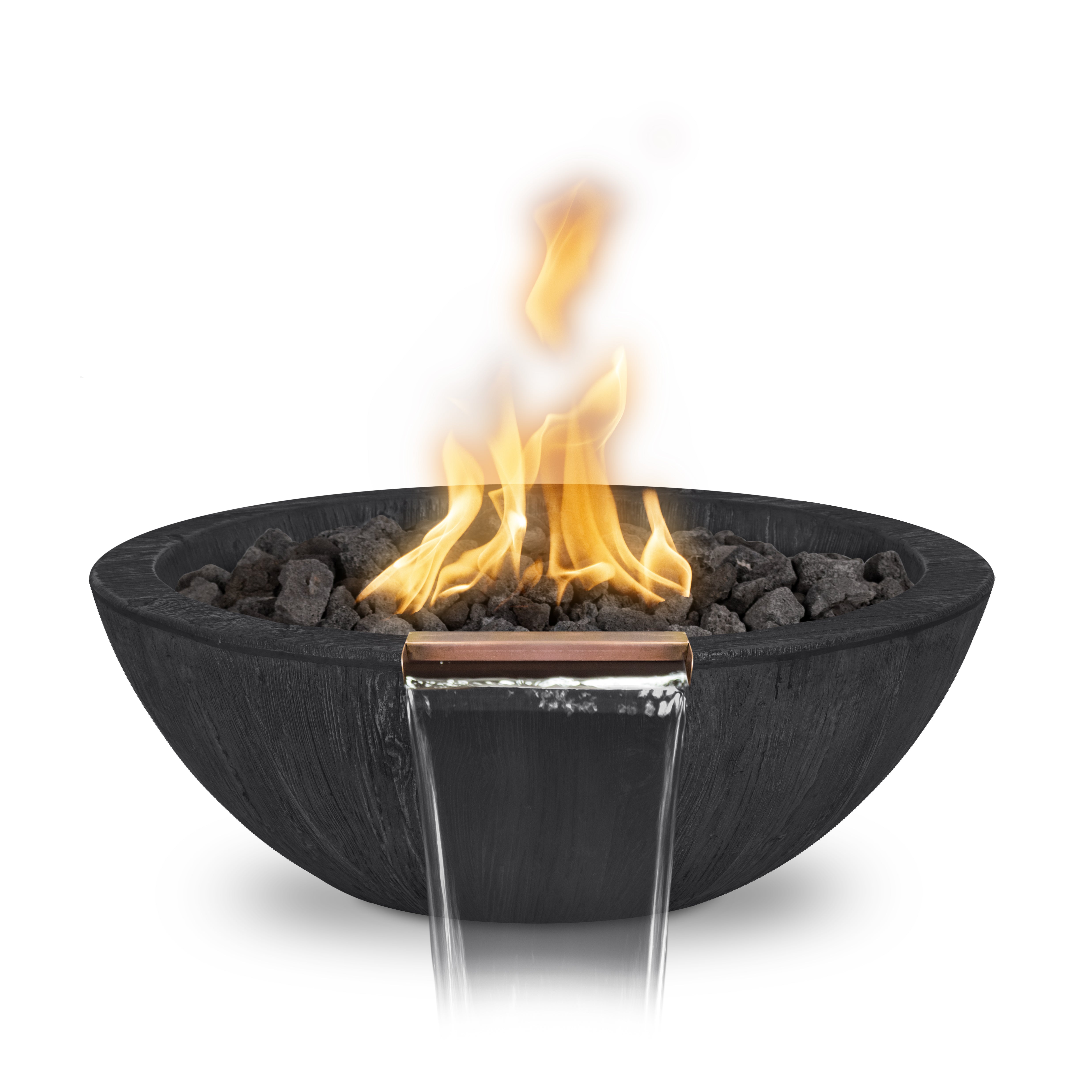 The Outdoor Plus Round Sedona Fire & Water Bowl - Wood Grain GFRC Concrete - 27-Inch - Backyard Ember