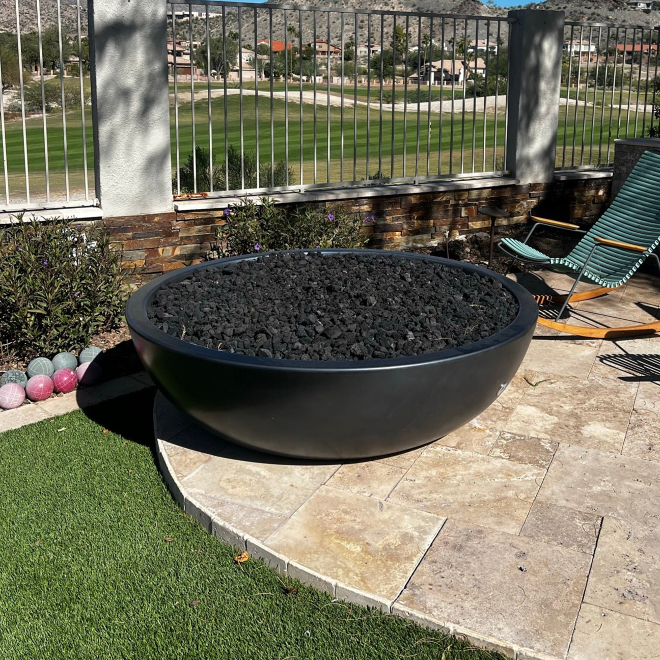 The Outdoor Plus Round Sedona Narrow Ledge - GFRC Concrete - Fire Pit - 60-Inch - Backyard Ember