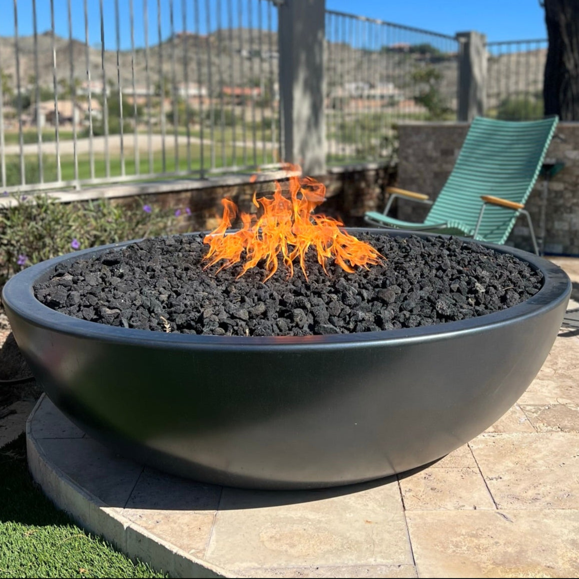 The Outdoor Plus Round Sedona Narrow Ledge - GFRC Concrete - Fire Pit - 60-Inch - Backyard Ember