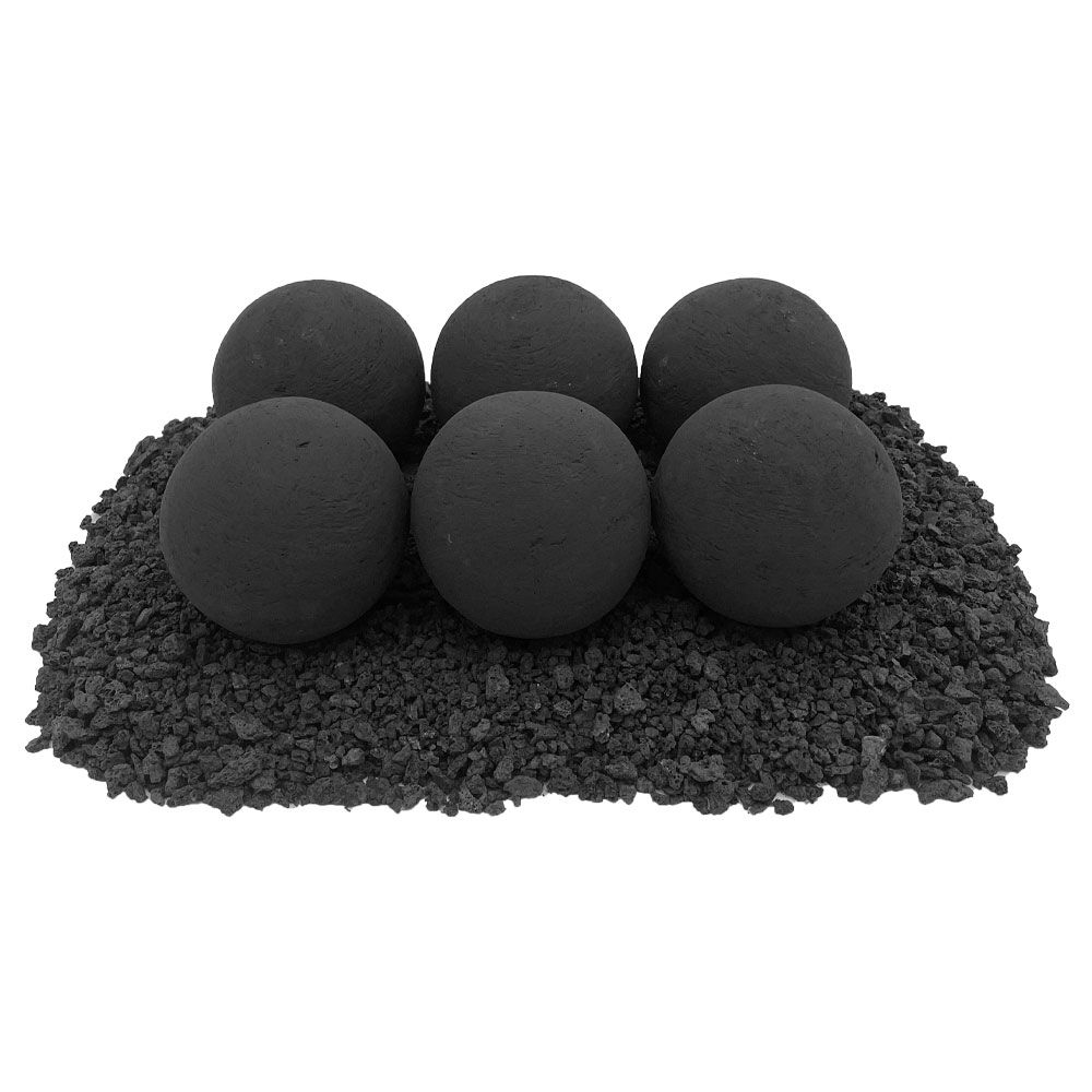 American Fire Glass 4" Matte Black Lite Stone Fire Balls - Set of 6