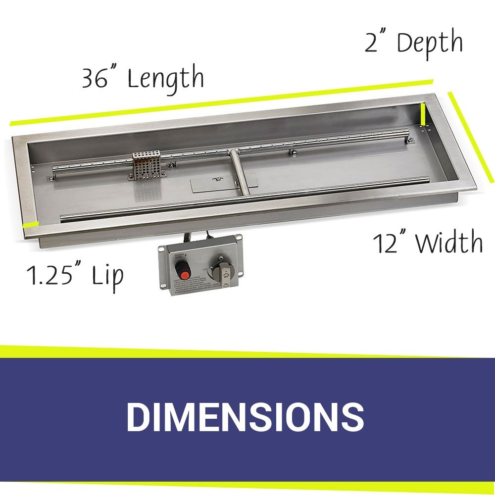 American Fire Products 36" x 12" Stainless Steel Drop-In CSA certified Fire Pit Pan Kit