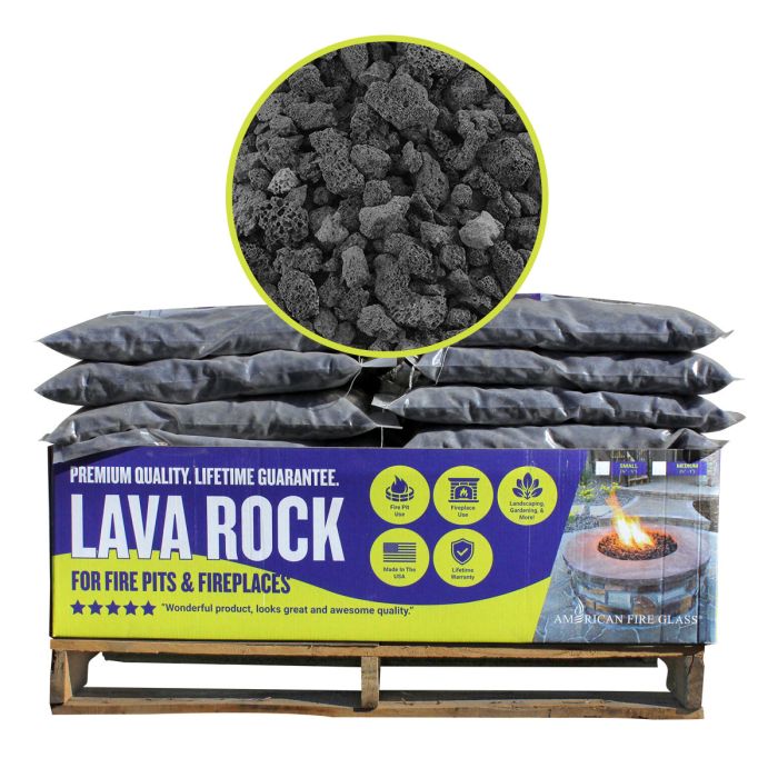 American Fire Products Medium Black Lava Rock 1/2"-3/4" - Pallet 60 x 20-lbs Bag