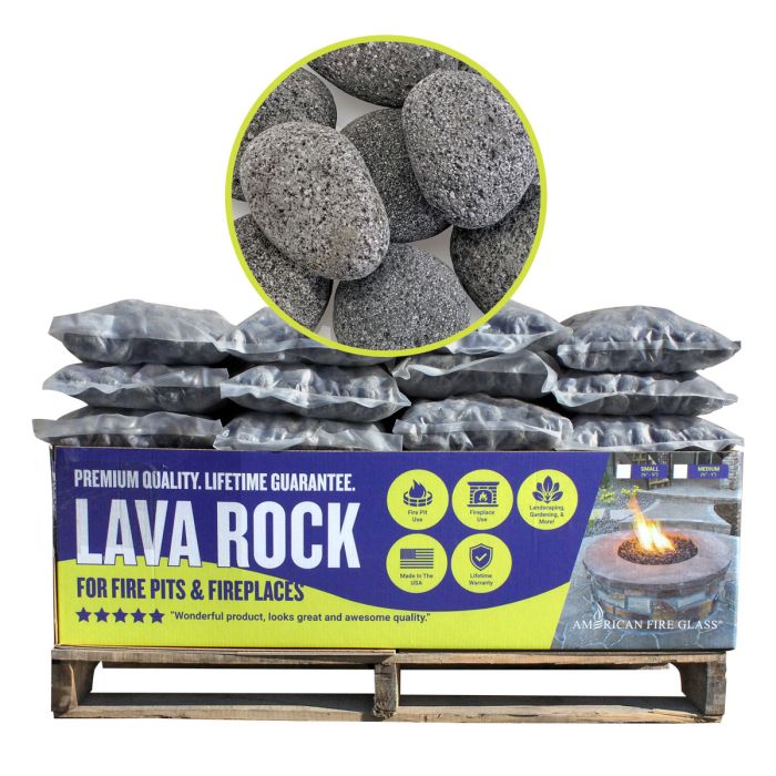 American Fire Products Large Tumbled Lava Stone Gray/Black 2"-4" - Pallet 60 x 20-lbs Bags