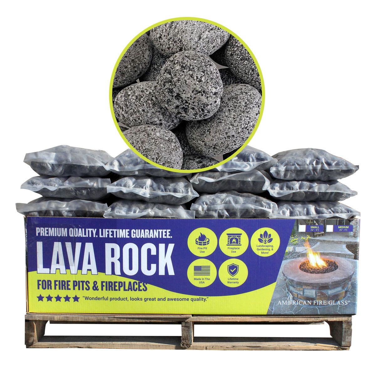 American Fire Products Medium Tumbled Lava Stone Gray/Black 1"-2" - Pallet 60 x 20-lbs Bags