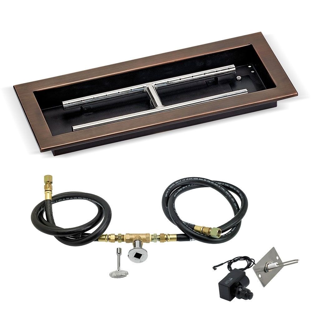 American Fire Products 18" x 6" Rectangular Oil Rubbed Bronze Stainless Steel Drop-In Fire Pit Pan with Spark Ignition Kit - Natural Gas