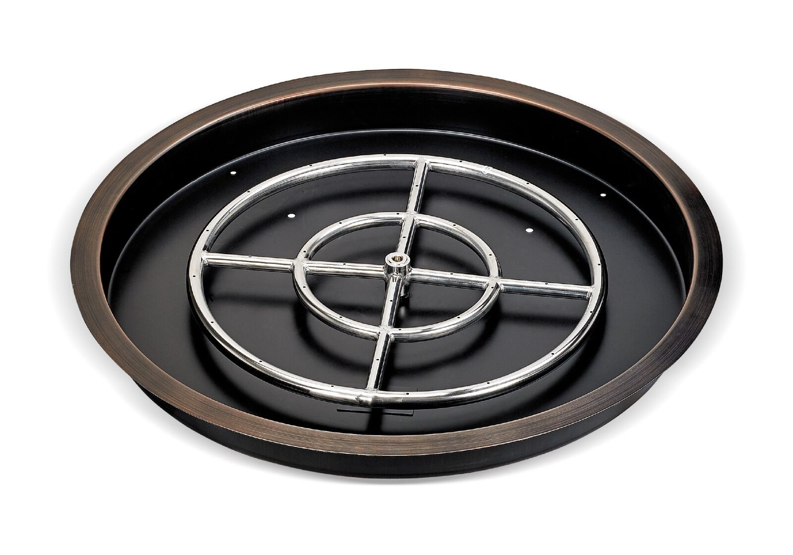 American Fire Products 25" Round Oil Rubbed Bronze Drop-In Fire Pit Pan with 18" Ring Burner and Match Light Kit - Natural Gas