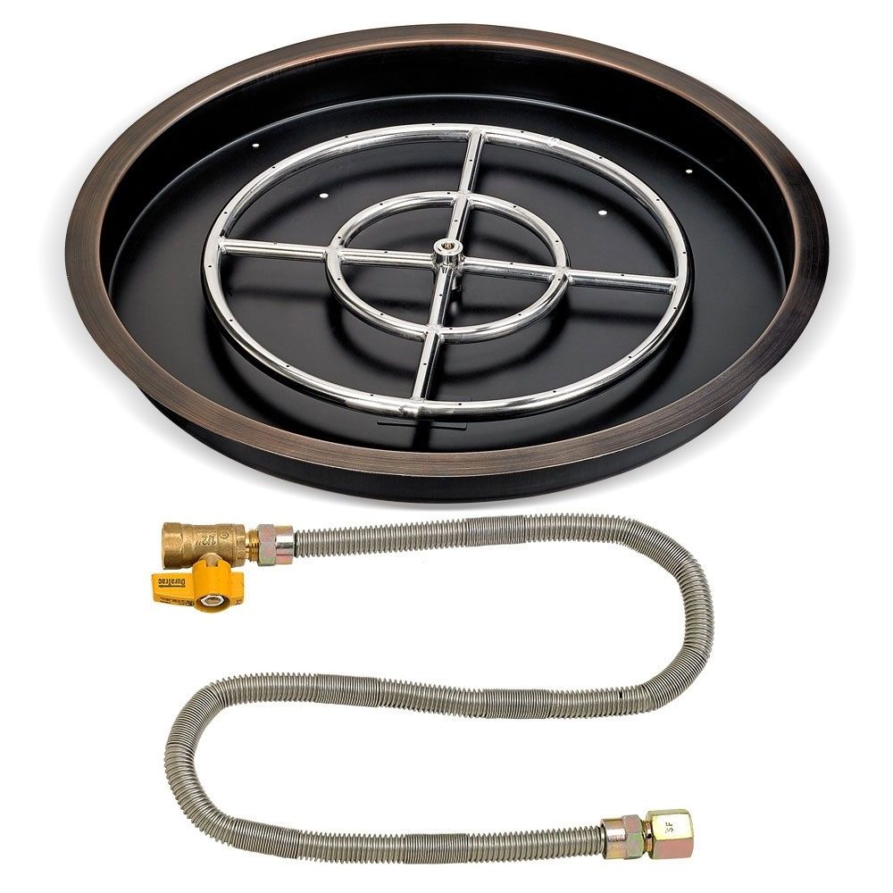 American Fire Products 25" Round Oil Rubbed Bronze Drop-In Fire Pit Pan with 18" Ring Burner and Match Light Kit - Natural Gas
