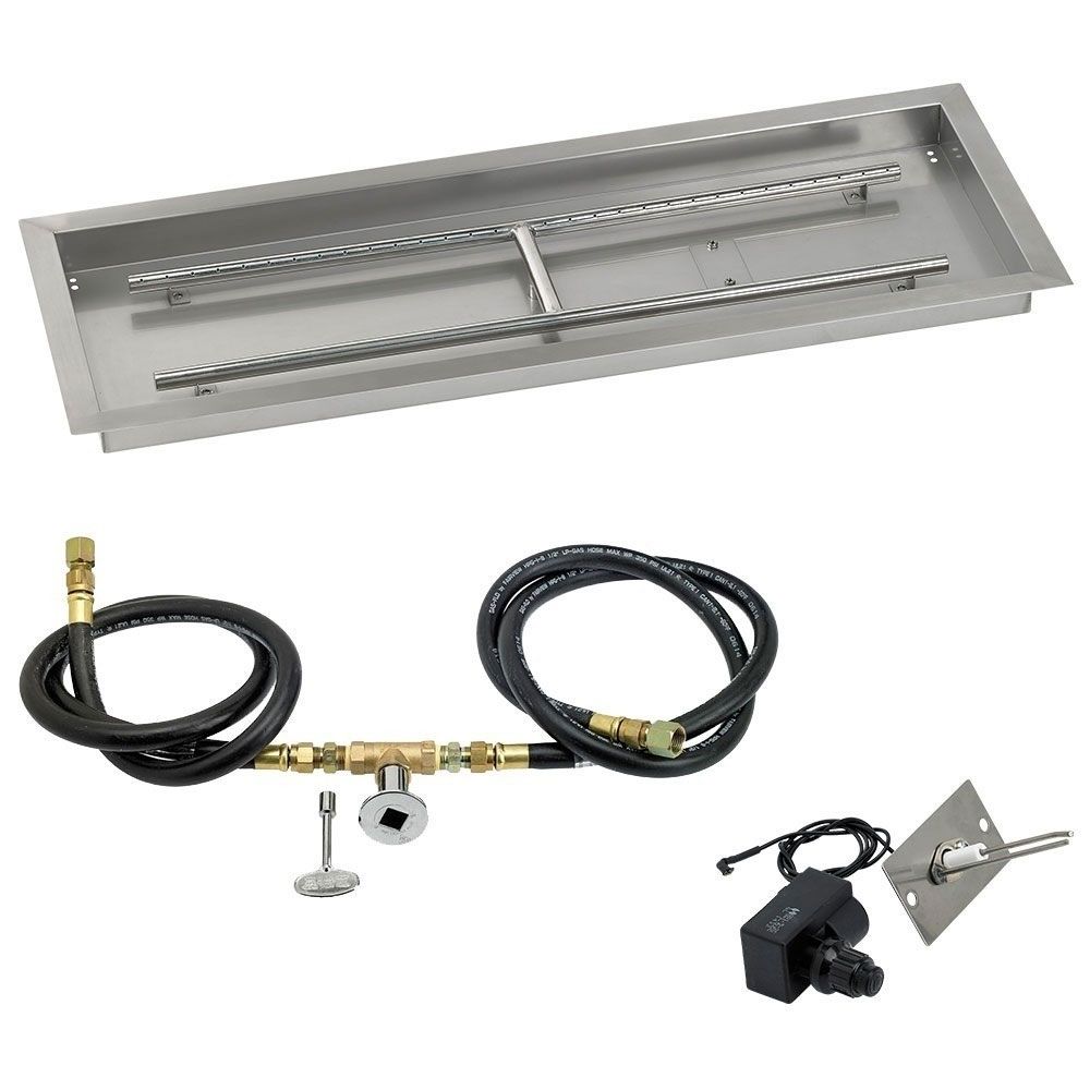 American Fire Products 48" x 14" Rectangular Stainless Steel Drop-In Fire Pit Pan with Spark Ignition Kit - Natural Gas