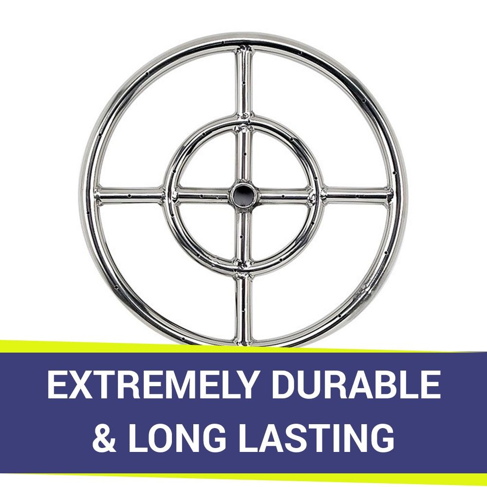 American Fire Products 12" Double-Ring Stainless Steel Fire Pit Burner with 1/2" Inlet