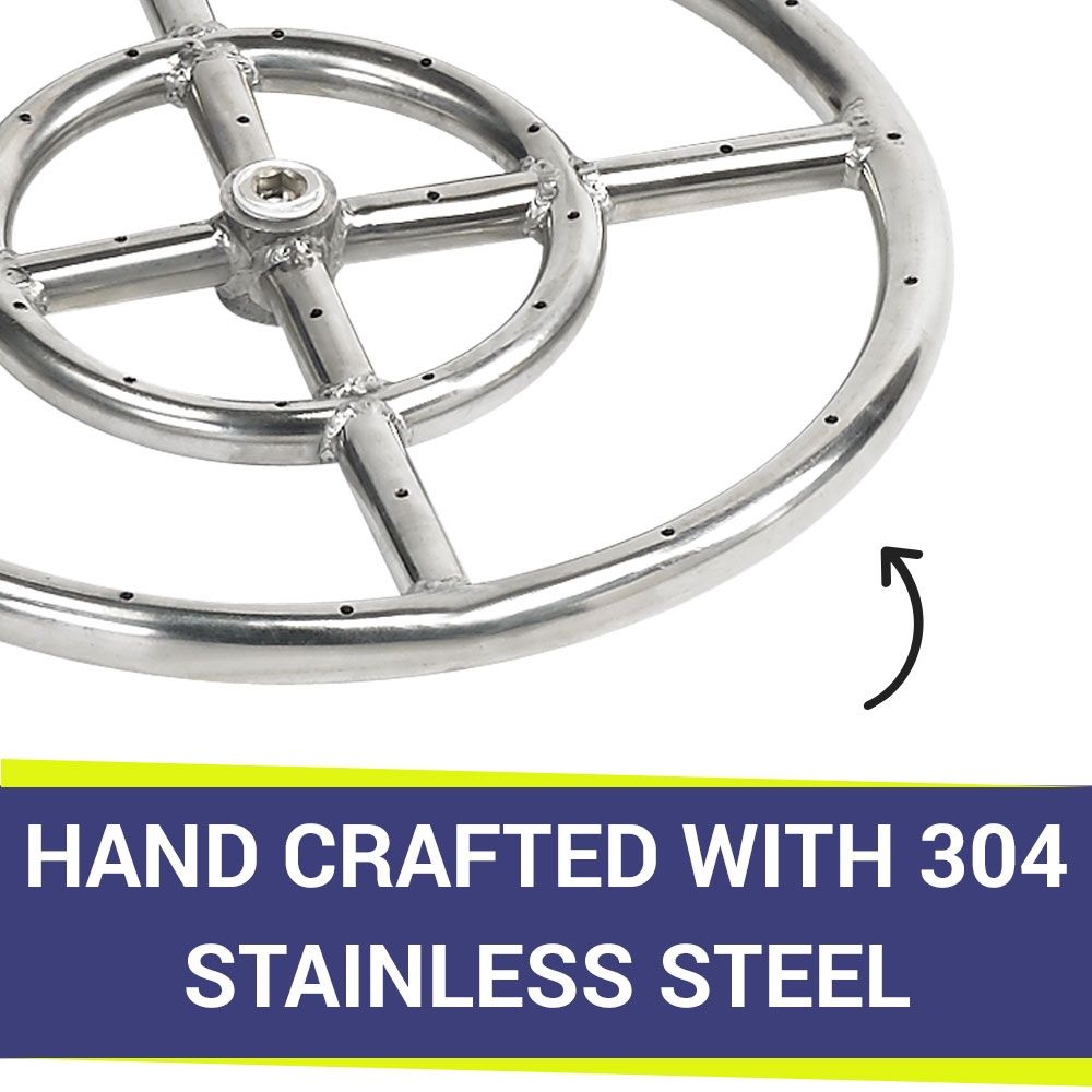 American Fire Products 12" Double-Ring Stainless Steel Fire Pit Burner with 1/2" Inlet