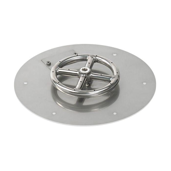 American Fire Products 12" Round Stainless Steel Flat Fire Pit Pan - 6" Ring - Spark Ignition - Natural Gas