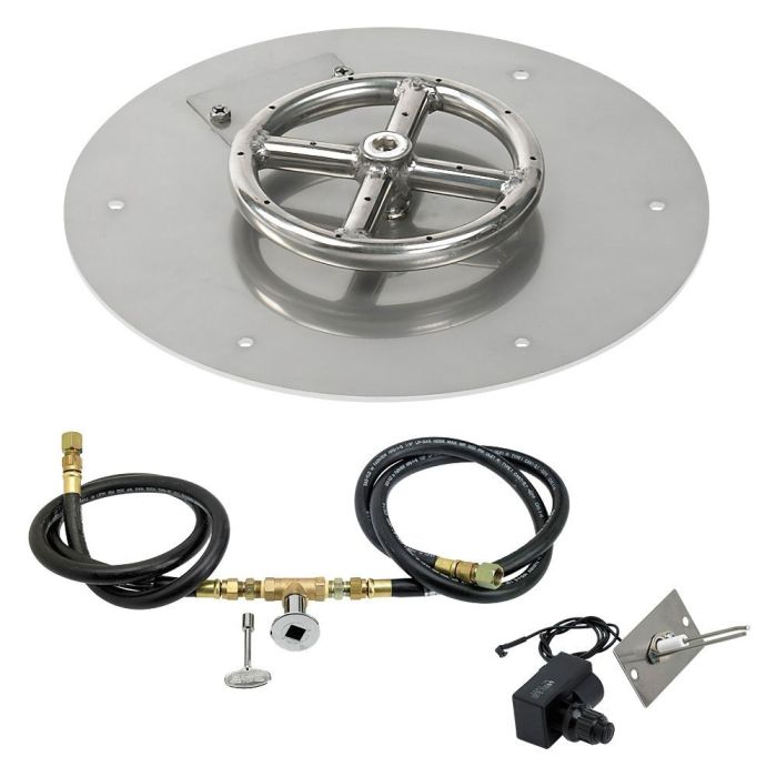 American Fire Products 12" Round Stainless Steel Flat Fire Pit Pan - 6" Ring - Spark Ignition - Natural Gas