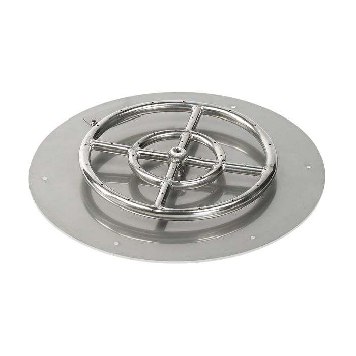 American Fire Products 18" Round Stainless Steel Flat Fire Pit Pan - 12" Ring - Spark Ignition - Natural Gas
