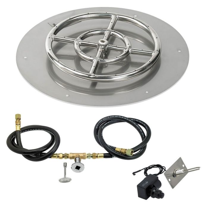 American Fire Products 18" Round Stainless Steel Flat Fire Pit Pan - 12" Ring - Spark Ignition - Natural Gas