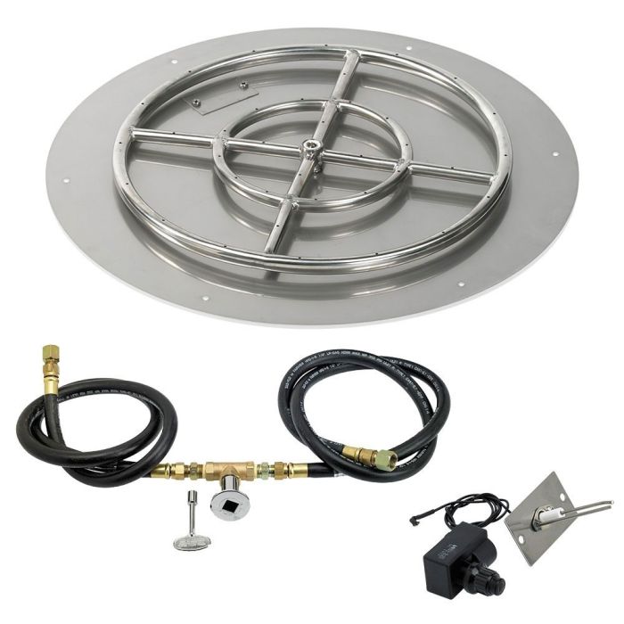 American Fire Products 24" Round Stainless Steel Flat Fire Pit Pan - 18" Ring - Spark Ignition - Natural Gas