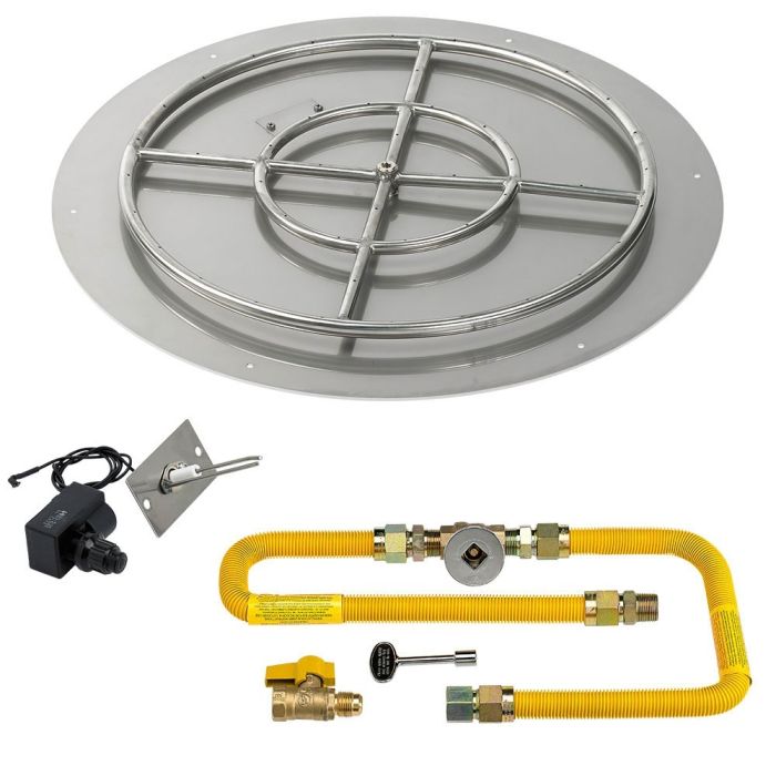 American Fire Products 30" Round Stainless Steel Flat Fire Pit Pan - 18" Ring - Spark Ignition - Natural Gas