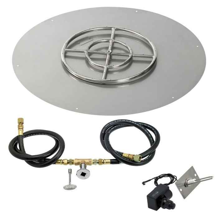 American Fire Products 36" Round Stainless Steel Flat Fire Pit Pan - 18" Ring - Spark Ignition - Natural Gas