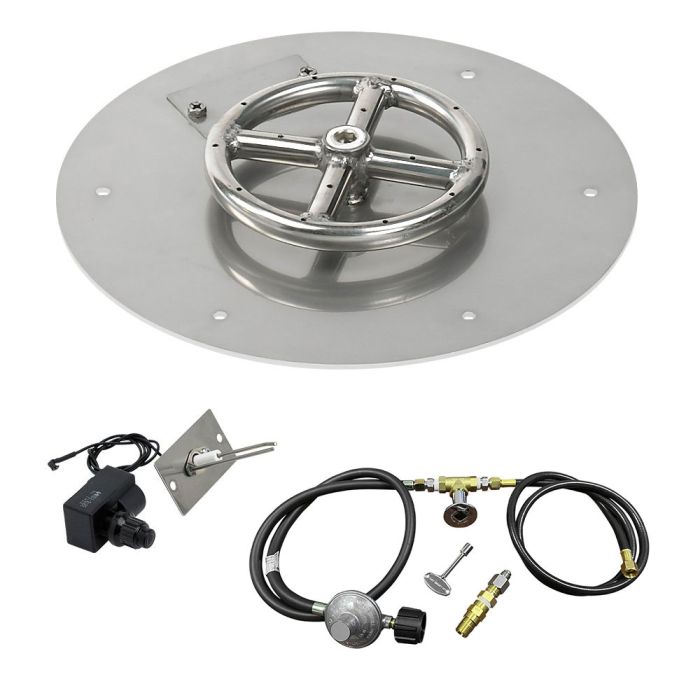 American Fire Products 12" Round Stainless Steel Flat Fire Pit Pan - 6" Ring - Spark Ignition - Propane