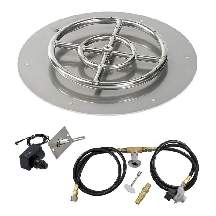 American Fire Products 18" Round Stainless Steel Flat Fire Pit Pan - 12" Ring - Spark Ignition - Propane