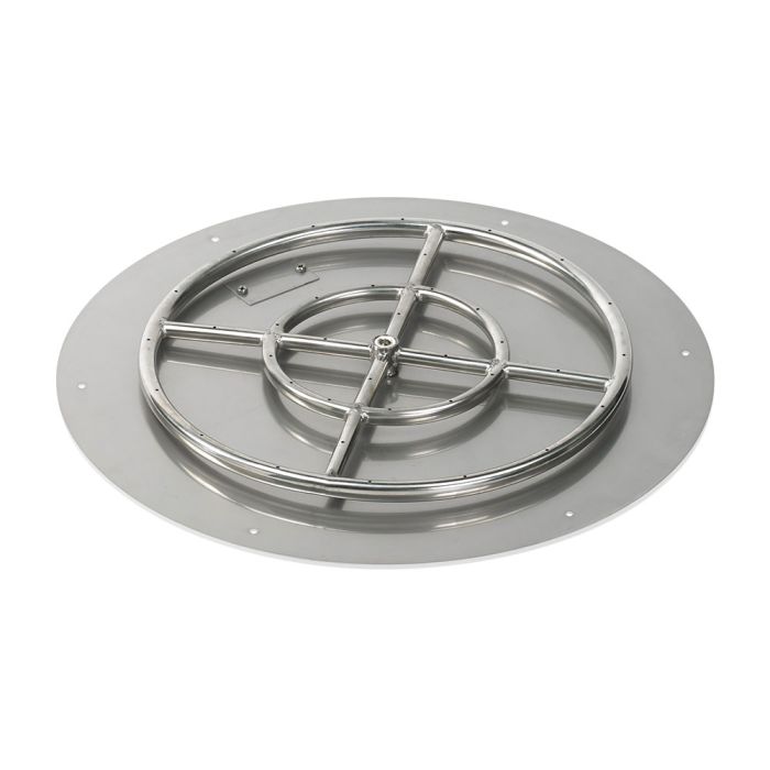 American Fire Products 24" Round Stainless Steel Flat Fire Pit Pan - 18" Ring - Spark Ignition - Propane