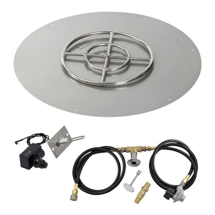 American Fire Products 30" Round Stainless Steel Flat Fire Pit Pan - 18" Ring - Spark Ignition - Propane