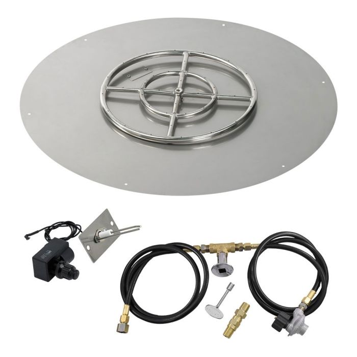 American Fire Products 36" Round Stainless Steel Flat Fire Pit Pan - 18" Ring - Spark Ignition - Propane