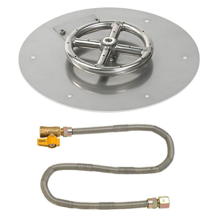 American Fire Products 12" Round Stainless Steel Flat Fire Pit Pan - 6" Ring - Match Light - Natural Gas