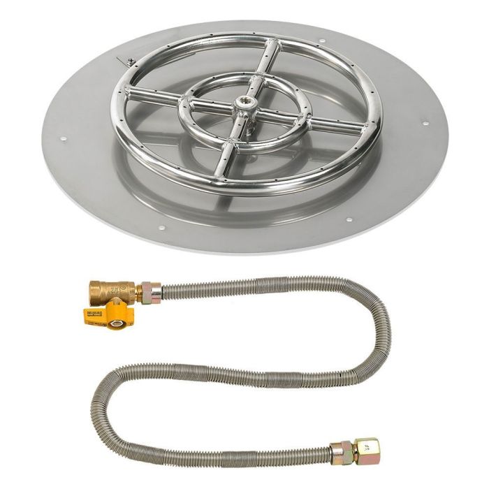 American Fire Products 18" Round Stainless Steel Flat Fire Pit Pan - 12" Ring - Match Light - Natural Gas
