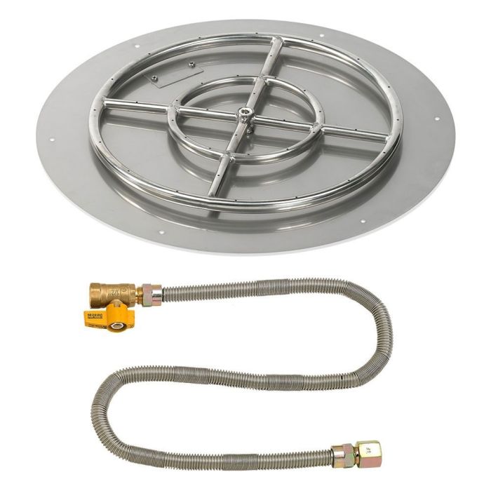 American Fire Products 24" Round Stainless Steel Flat Fire Pit Pan - 18" Ring - Match Light - Natural Gas
