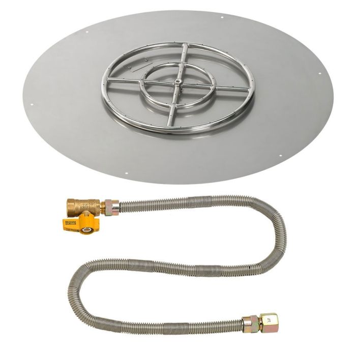 American Fire Products 30" Round Stainless Steel Flat Fire Pit Pan - 18" Ring - Match Light - Natural Gas