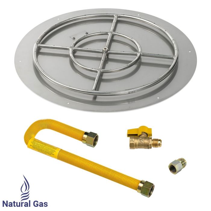 American Fire Products 36" Round Stainless Steel Flat Fire Pit Pan - 24" Ring - Match Light - Natural Gas