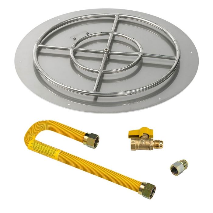 American Fire Products 30" Round Stainless Steel Flat Fire Pit Pan - 24" Ring - Match Light - Natural Gas