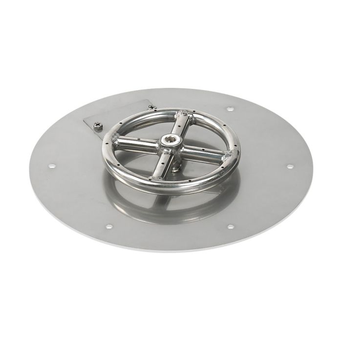 American Fire Products 12" Round Stainless Steel Flat Fire Pit Pan - 6" Ring - Match Light - Propane