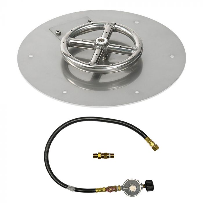 American Fire Products 12" Round Stainless Steel Flat Fire Pit Pan - 6" Ring - Match Light - Propane