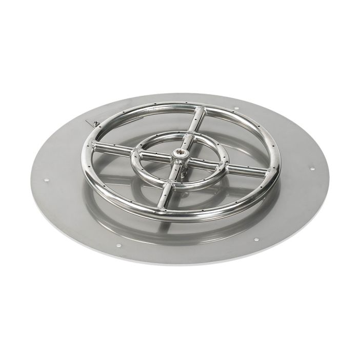 American Fire Products 18" Round Stainless Steel Flat Fire Pit Pan - 12" Ring - Match Light - Propane
