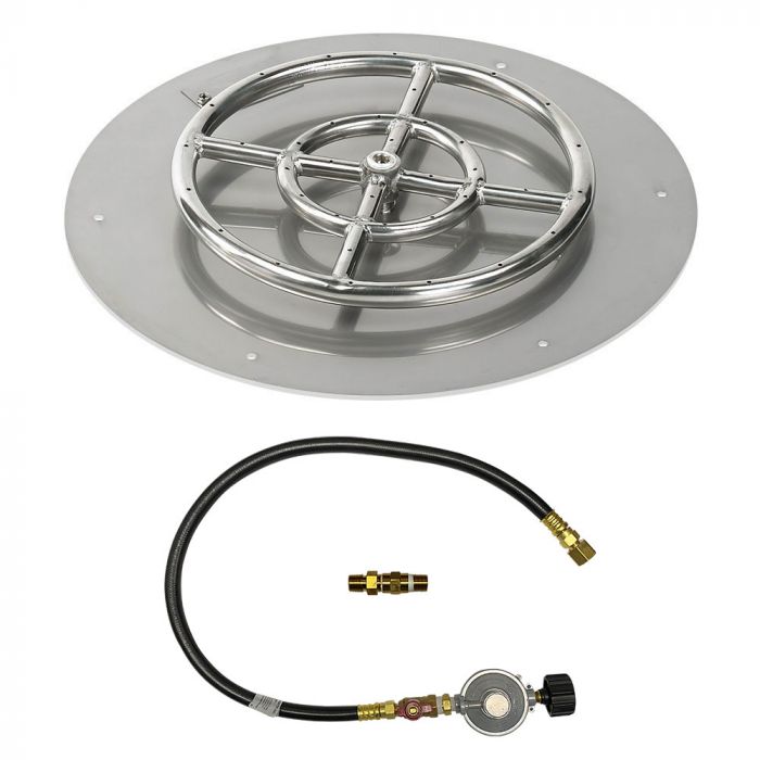 American Fire Products 18" Round Stainless Steel Flat Fire Pit Pan - 12" Ring - Match Light - Propane