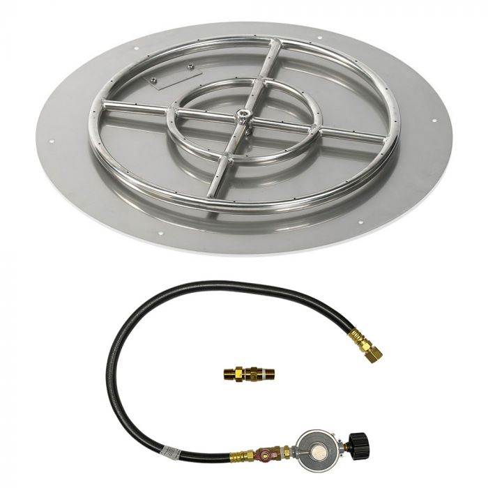 American Fire Products 24" Round Stainless Steel Flat Fire Pit Pan - 18" Ring - Match Light - Propane