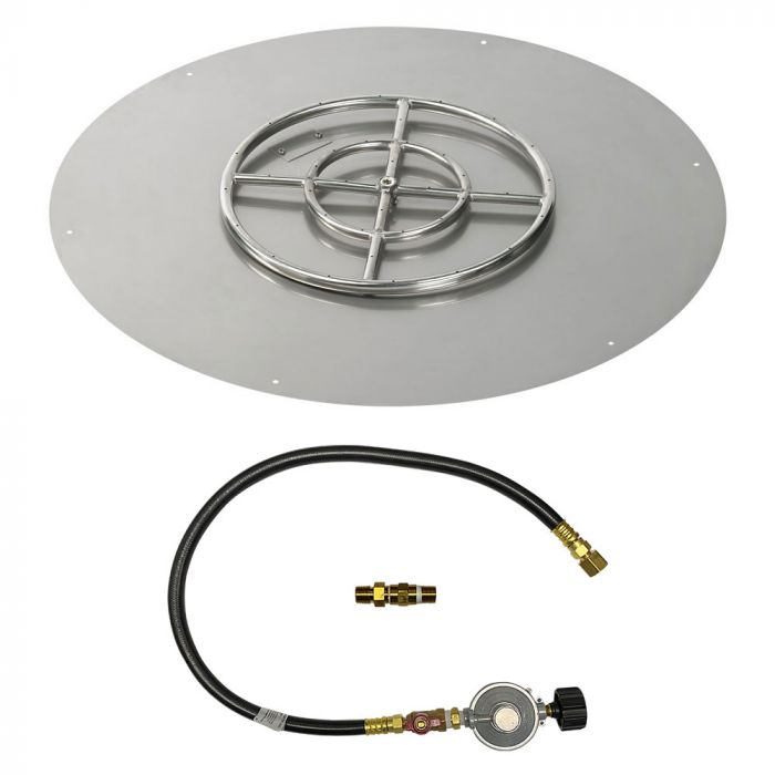 American Fire Products 30" Round Stainless Steel Flat Fire Pit Pan - 18" Ring - Match Light - Propane