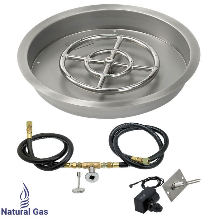 American Fire Products 19" Round Stainless Steel Drop-In Fire Pit Pan - 12" Ring - Spark Ignition - Natural Gas