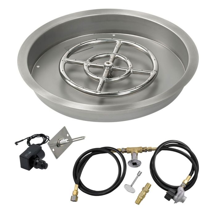 American Fire Products 19" Round Stainless Steel Drop-In Fire Pit Pan - 12" Ring - Spark Ignition - Propane