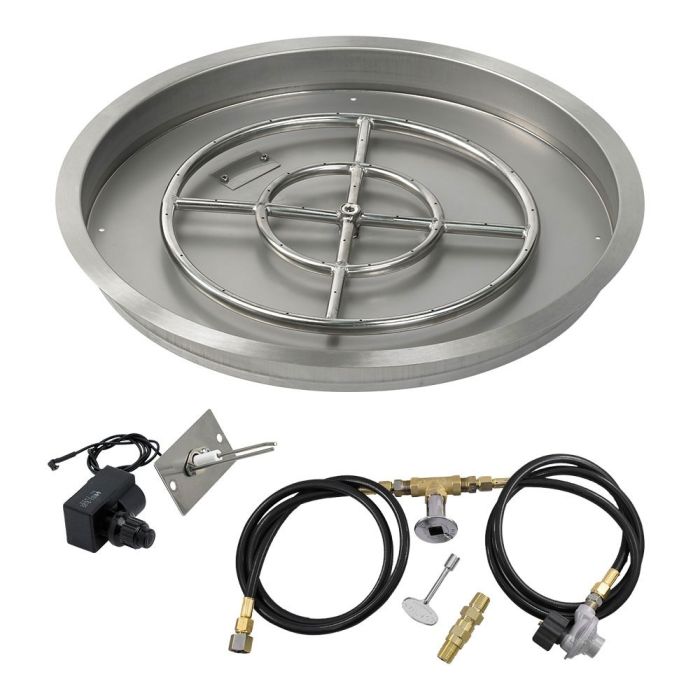 American Fire Products 25" Round Stainless Steel Drop-In Fire Pit Pan - 18" Ring - Spark Ignition - Propane