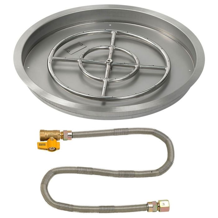 American Fire Products 25" Round Stainless Steel Drop-In Fire Pit Pan - 18" Ring - Match Light - Natural Gas