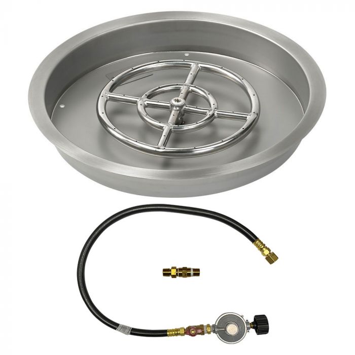 American Fire Products 19" Round Stainless Steel Drop-In Fire Pit Pan - 12" Ring - Match Light - Propane